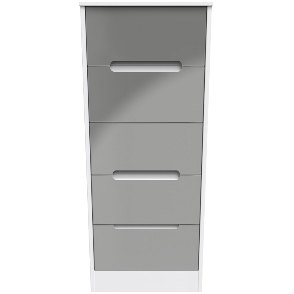 Crowndale Monaco 5 Drawer Grey Gloss and White Tall Bedside Cabinet Ready Assembled Image 2