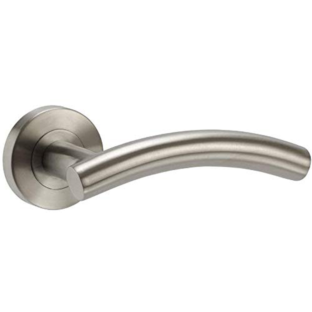 Golden Grace Satin Nickel Arched T-Bar Bathroom Door Handles Set Image 2