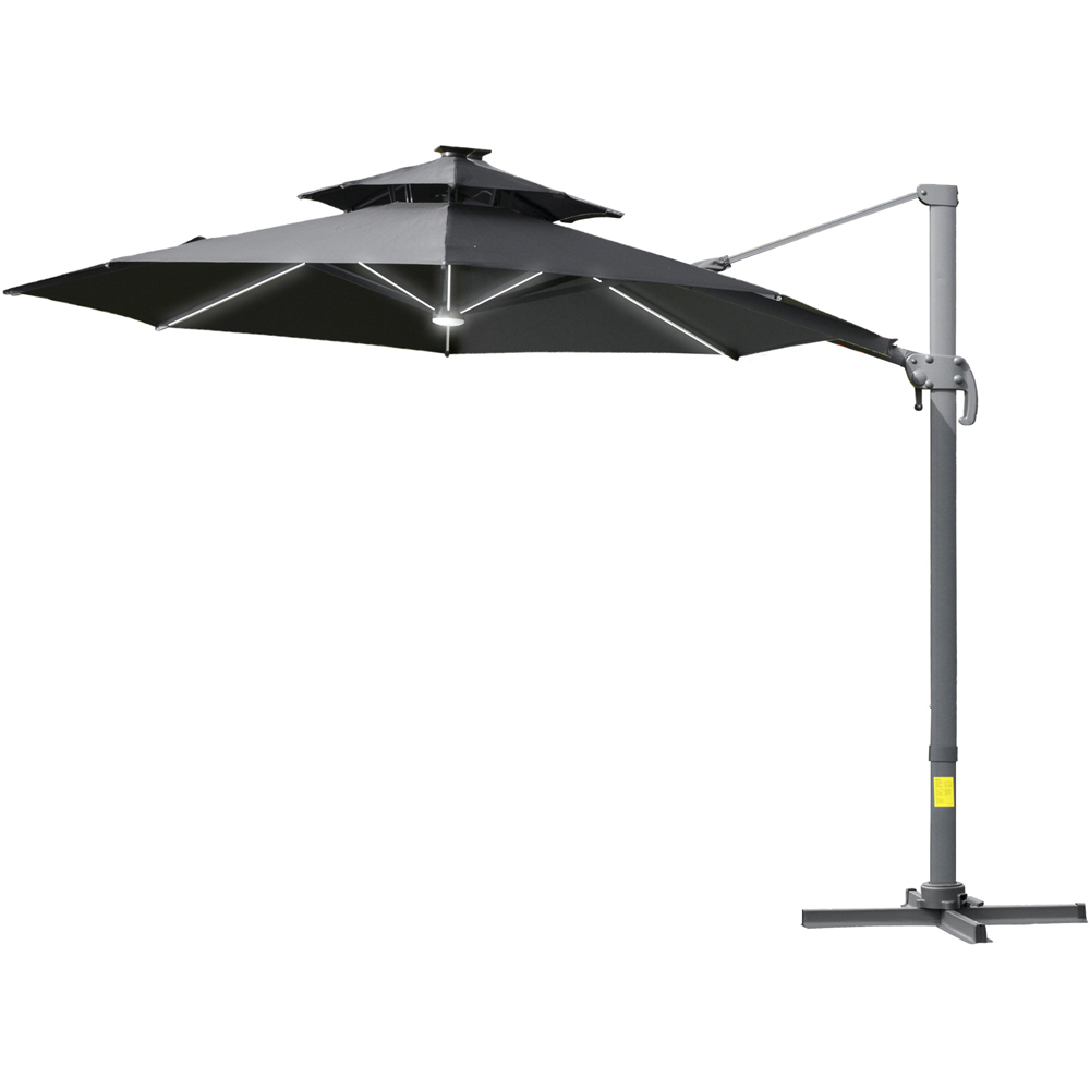 Outsunny Grey Solar LED Cantilever Banana Parasol with Cross Base 3m Image 1