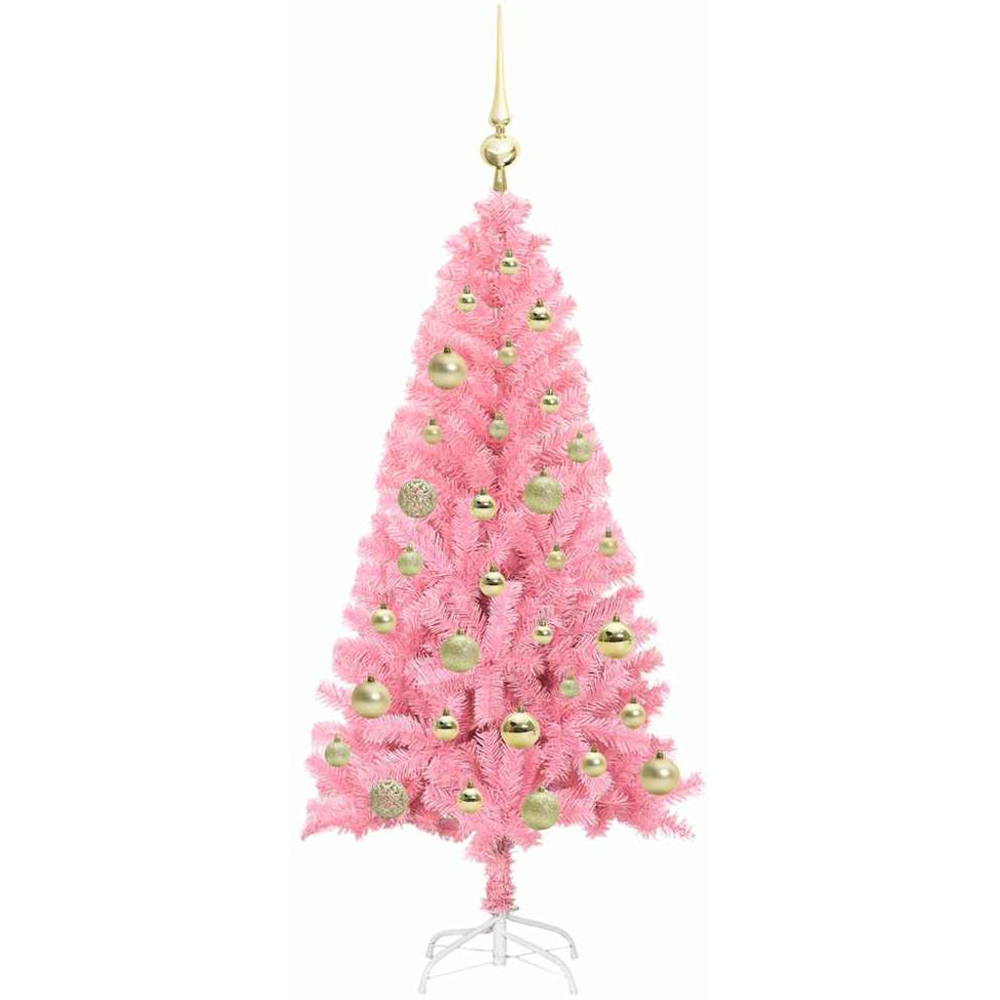 vidaXL Pre-Lit Gold Bauble Pink Artificial Christmas Tree 5ft Image 2