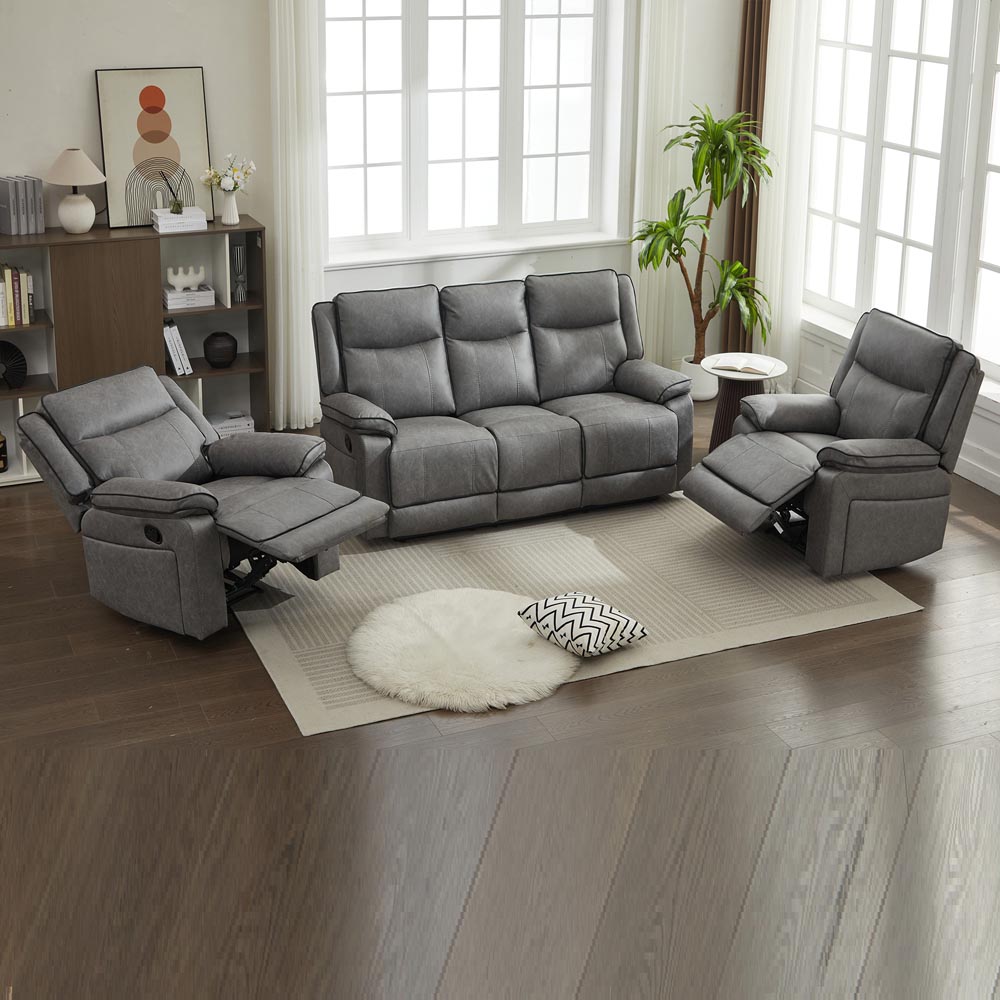 Furniture One 5 Seater Grey Manual Sectional Recliner Couches Sofa Set Image 4