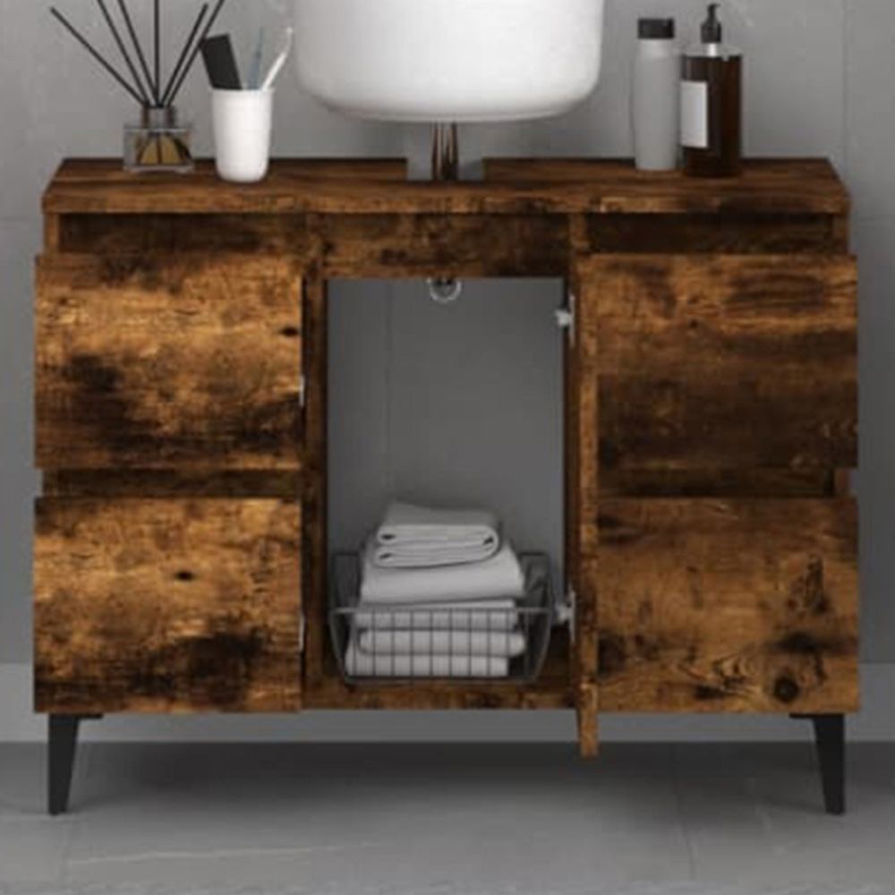 vidaXL Single Door 4 Drawer Brown Bathroom Cabinet Image 1