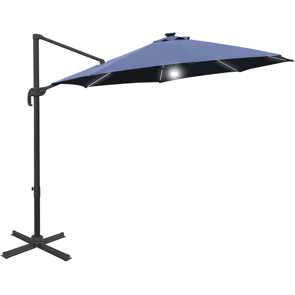 Outsunny Blue Solar LED Rotating Cantilever Roma Parasol with Cross Base 3m Image 1