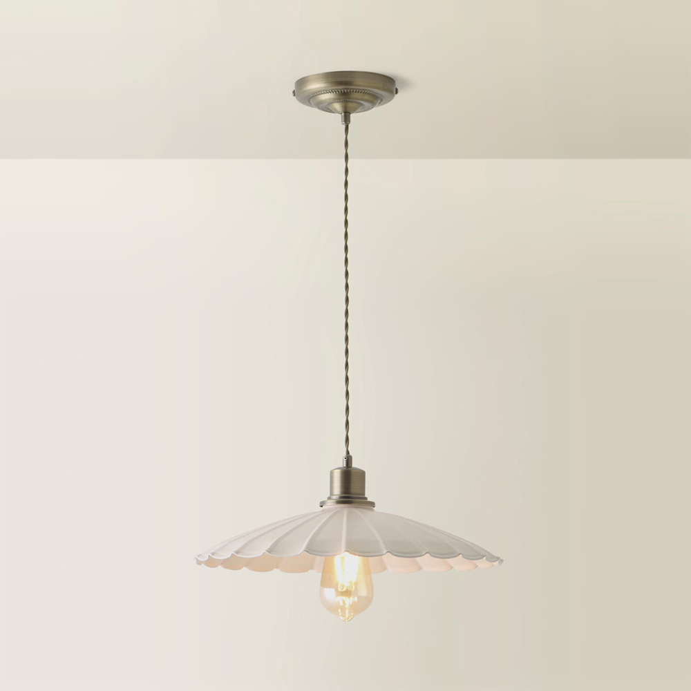 ValueLights Holborn Cream Scallop Metal Shade Brushed Gold Pendant Light with Bulb Image 5