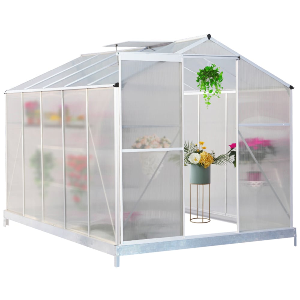 Living and Home Aluminium Polycarbonate 6.2 x 10.2ft Greenhouse with Base Image 1