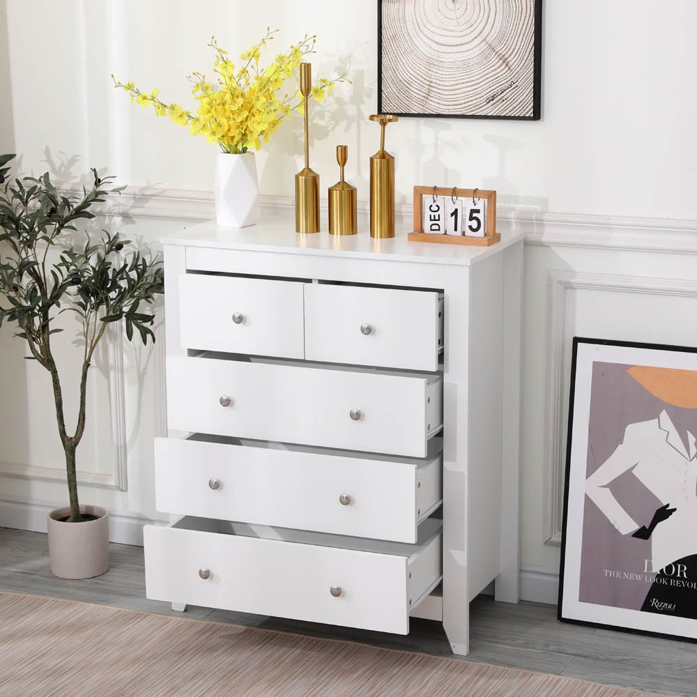 FurnitureHMD 5 Drawer White Wooden Chest of Drawers Image 9