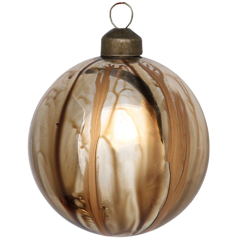 Decadent Bronze White and Gold Marbled Bauble Single Ornament Image 2