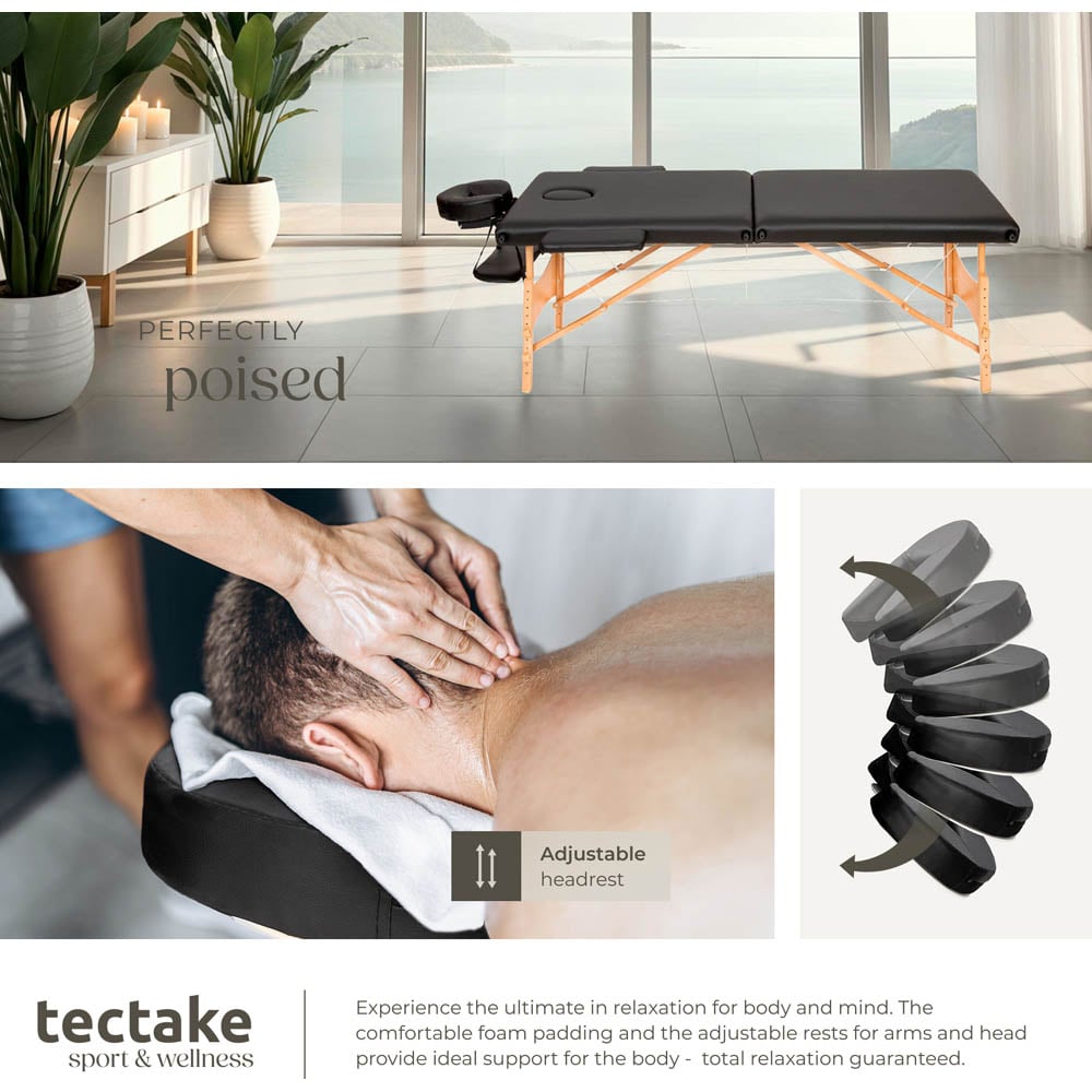 Massage Table Freddi - 2-zone bed, foldable, with carry bag, head and armrests - Black Image 6