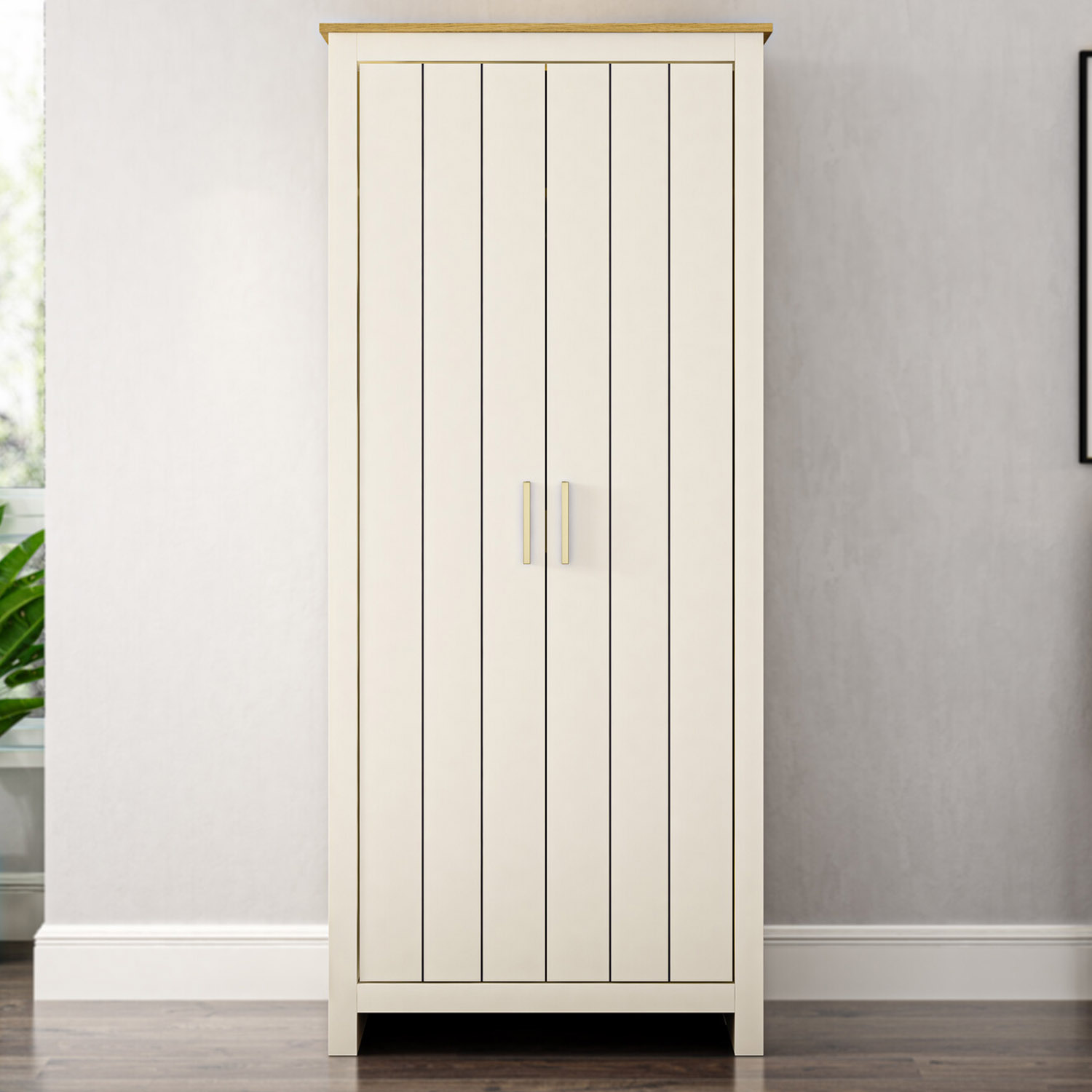 Lexington 2 Door Cream Gold Handle Wardrobe Image 1