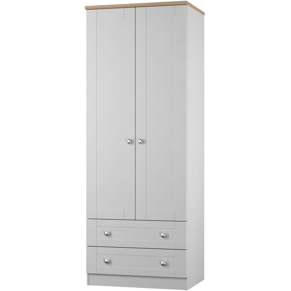 Crowndale Sussex 2 Door 2 Drawer Grey Ash and Bardolino Oak Tall Wardrobe Ready Assembled Image 3