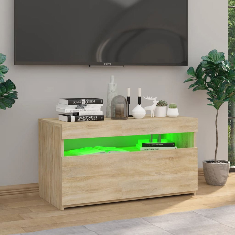 vidaXL Single Flap Door Sonoma Oak TV Cabinet with LED Light Image 5