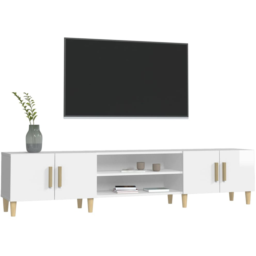 vidaXL 4 Door 2 Shelf High Gloss White TV Cabinet Image 4