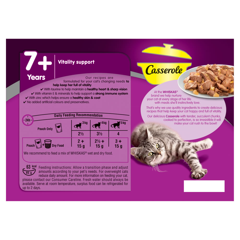 Whiskas 7+ Casserole Poultry Selection in Jelly Cat Food 12 x 85g Image 4