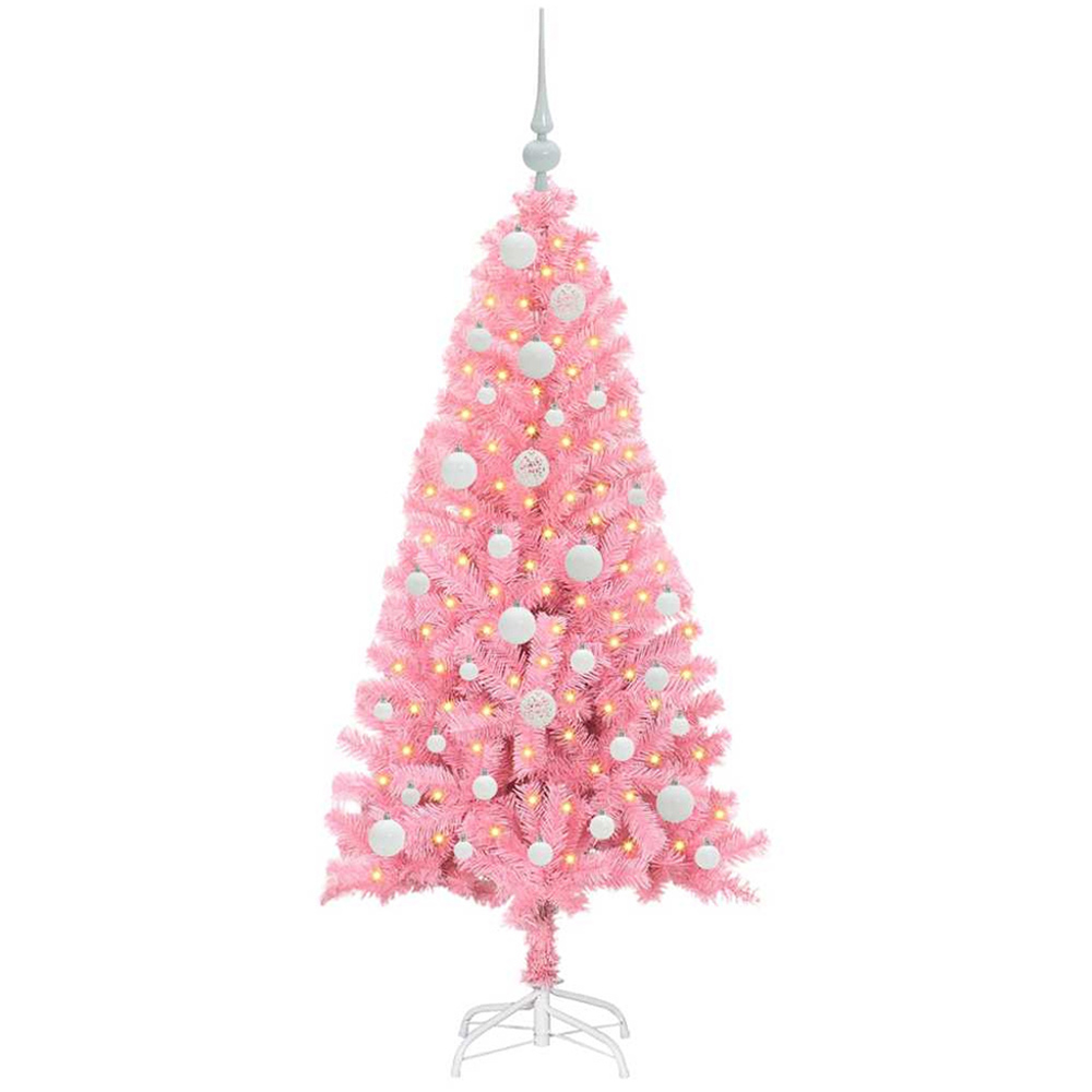 vidaXL Pre-Lit White Bauble Pink Artificial Christmas Tree 5ft Image 1