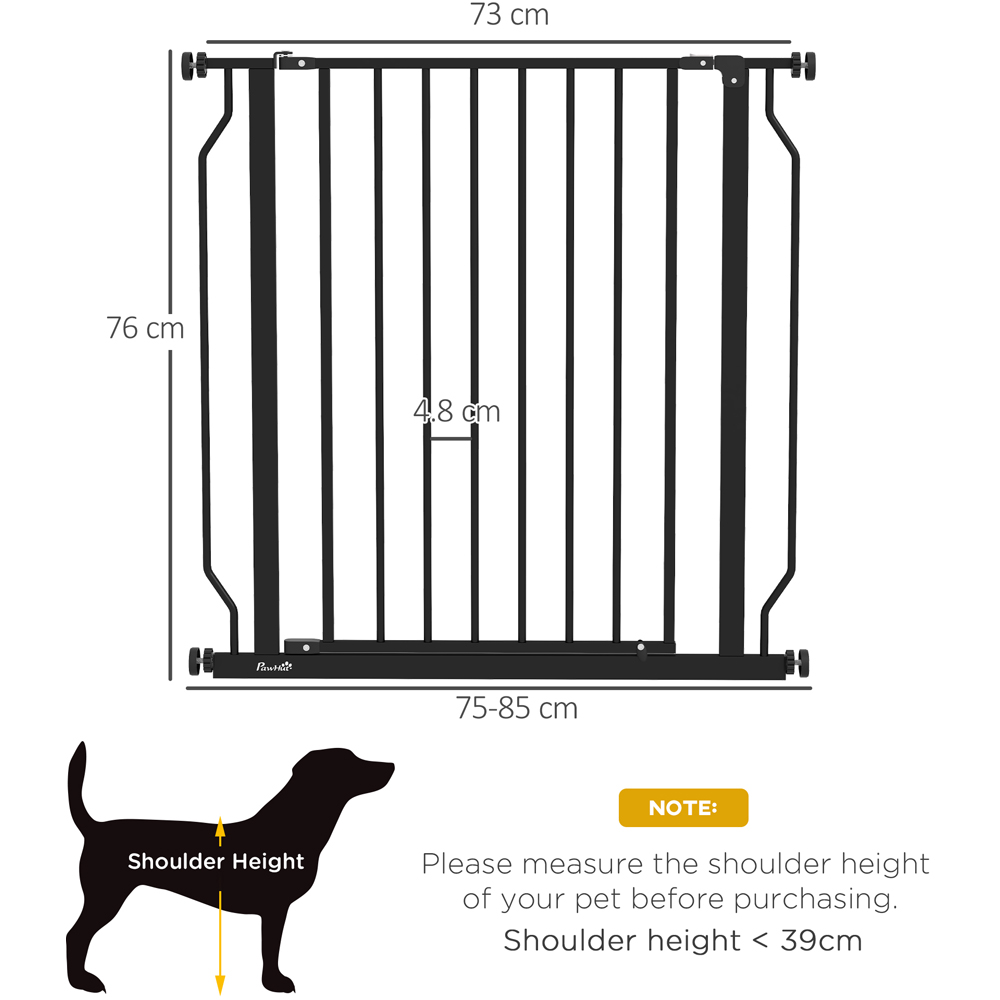 PawHut Black 75-85cm Door Pressure Fit Wide Stair Pet Safety Gate Image 8