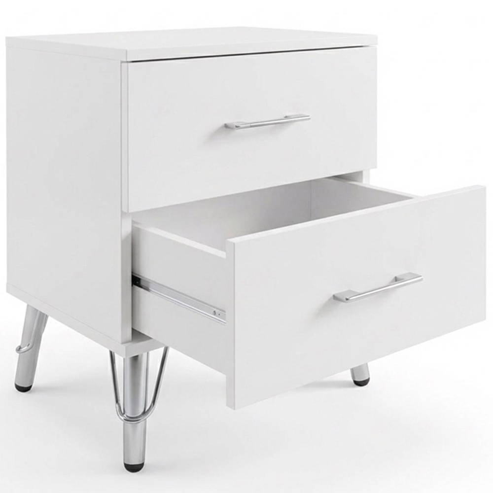 FWStyle Maldon 2 Drawer White Bedside Table Image 4