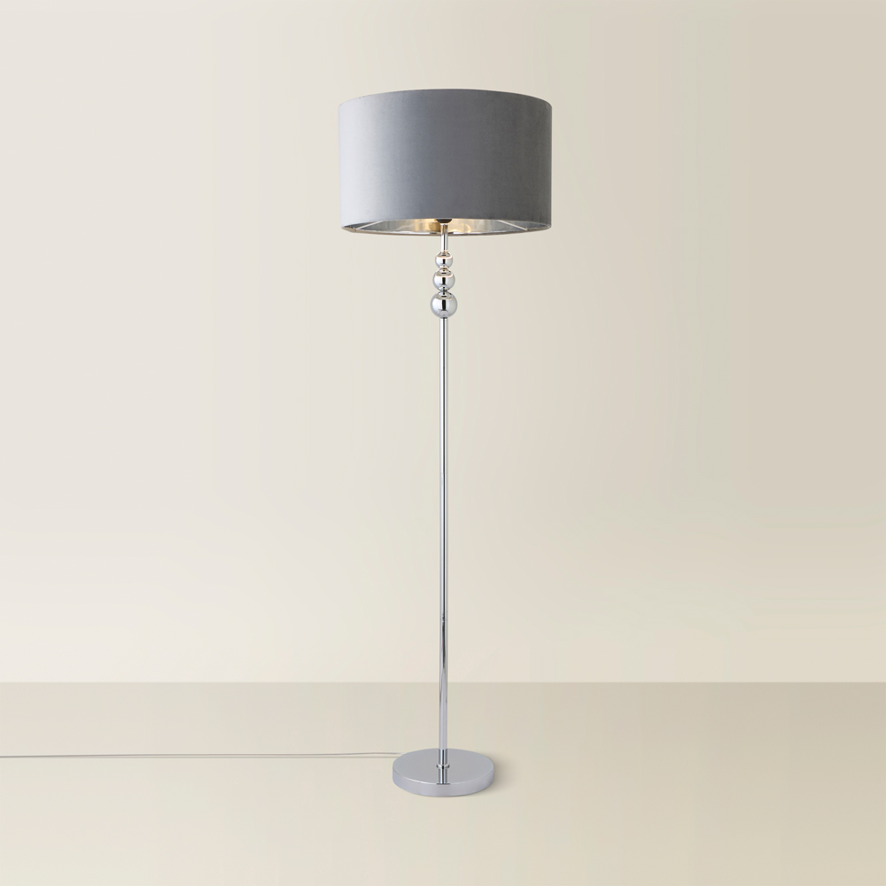 ValueLight Marissa Grey Velvet Chrome Inner Shade Chrome Stacked Ball LED Floor Lamp Image 5