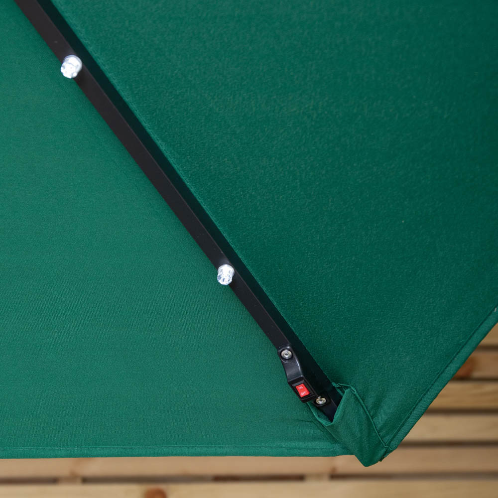Samuel Alexander Green Solar LED Crank Banana Hanging Parasol with Base Weights 3m Image 8