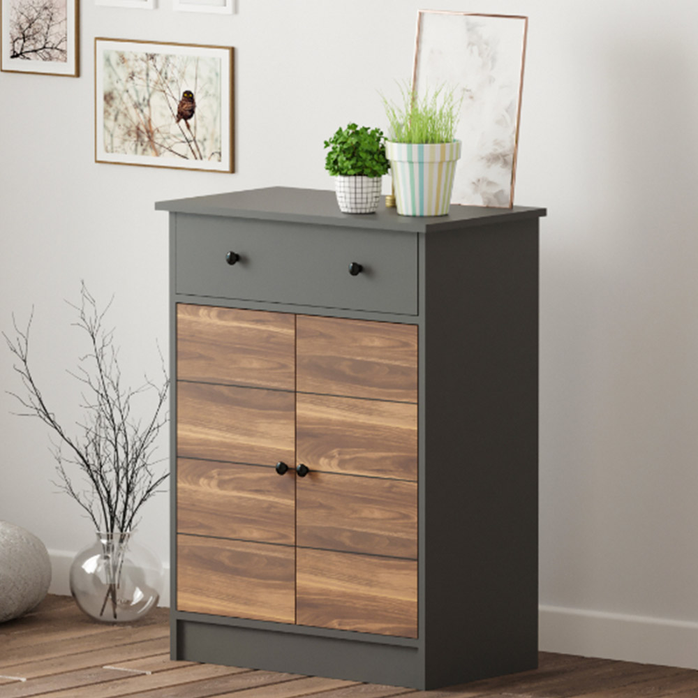 Evu MILANO 2 Door Single Drawer Walnut and Anthracite Sideboard Image 7