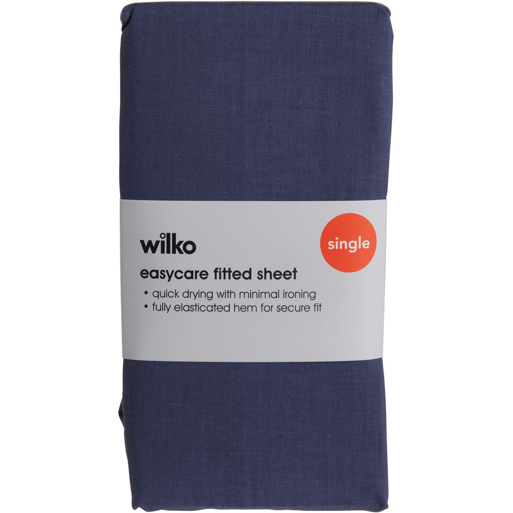 Wilko Easy Care Single Indigo Blue Fitted Bed Sheet Image 2