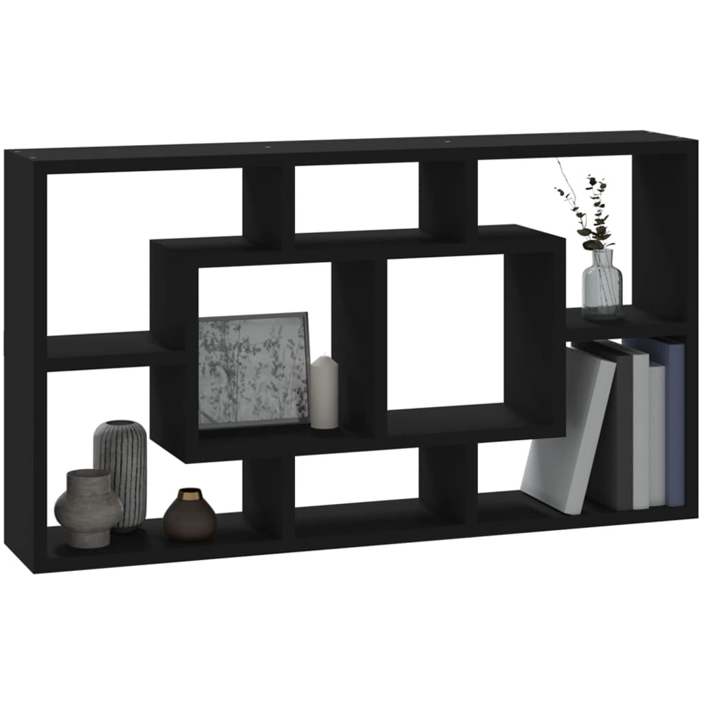 vidaXL 8 Shelf Black Floating Wall Shelf Image 3