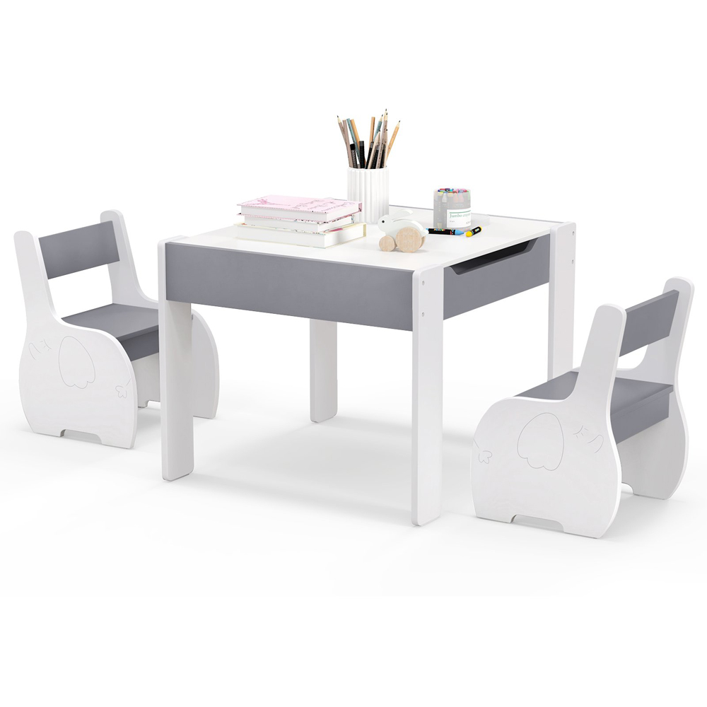 Costway Kids Grey and White Table and Chair Set with Hidden Storage Image 2