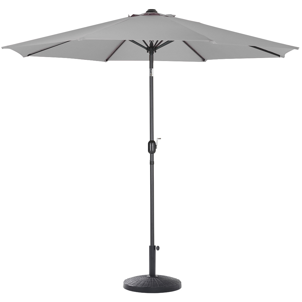 Living and Home Light Grey Round Crank Tilt Parasol with Rattan Effect Base 3m Image 4