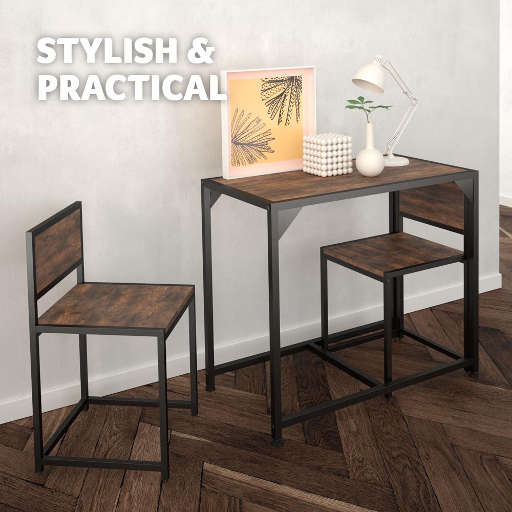 tectake Milton 2 Seater Industrial Dark Wood Dining Set Image 7