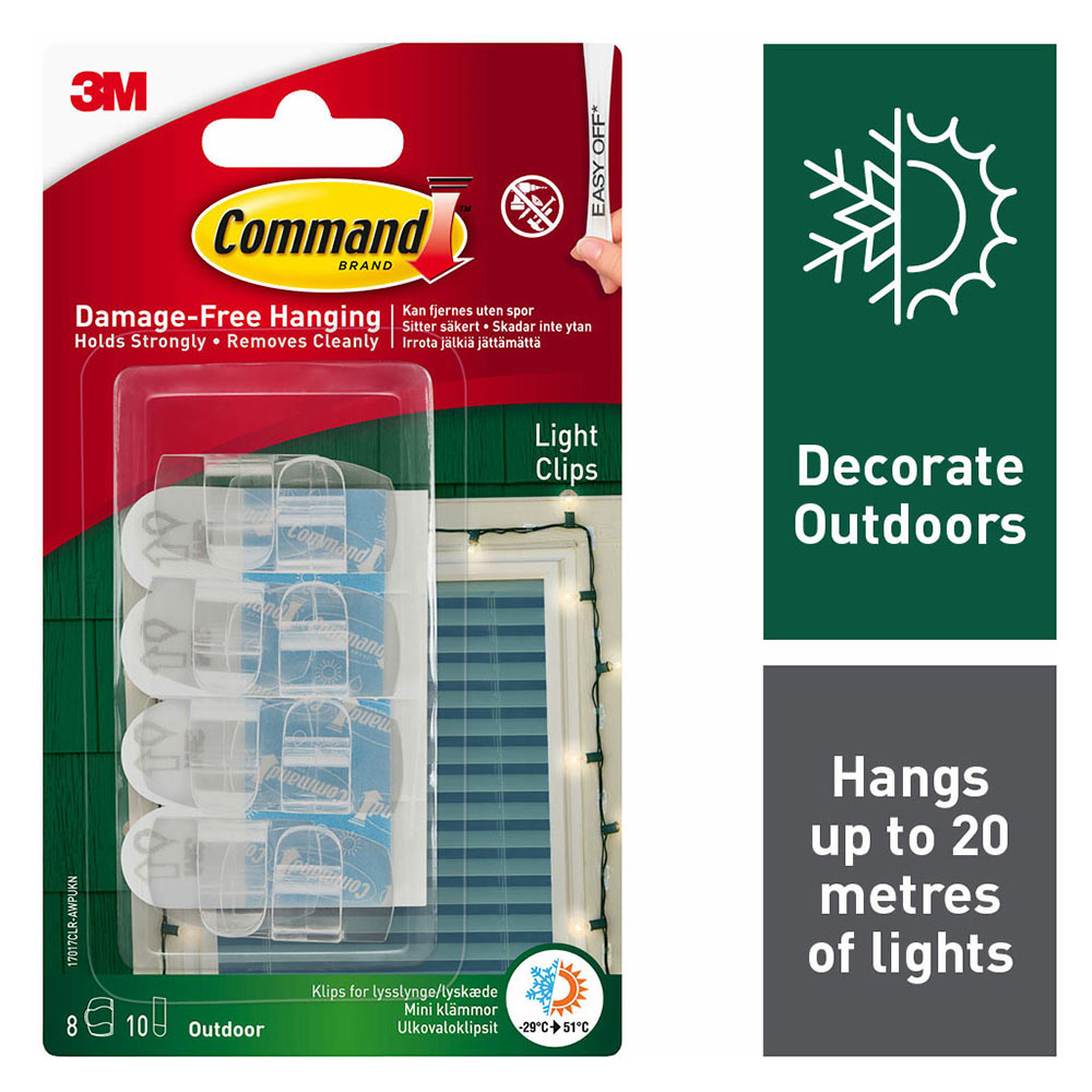 Command Clear Self Adhesive Outdoor Light 8 Hooks 10 Strips Image 1