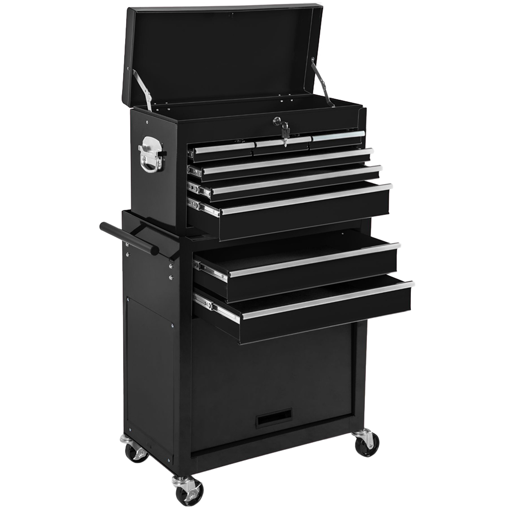 tectake 8 Drawer Black Tool Chest of Drawers with Wheels Image 1