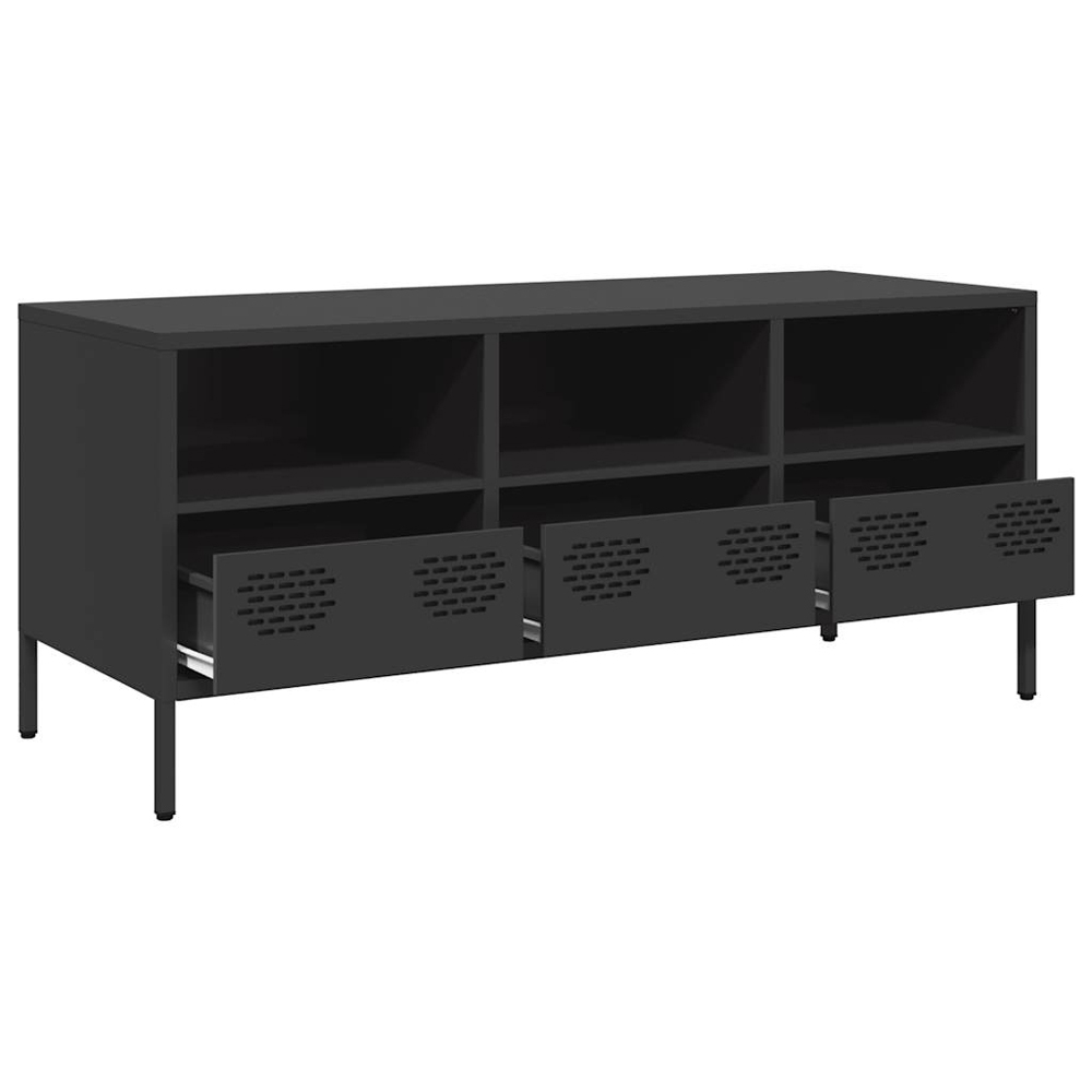 vidaXL 3 Drawer 3 Shelf Black Steel Industrial Style TV Cabinet Image 3