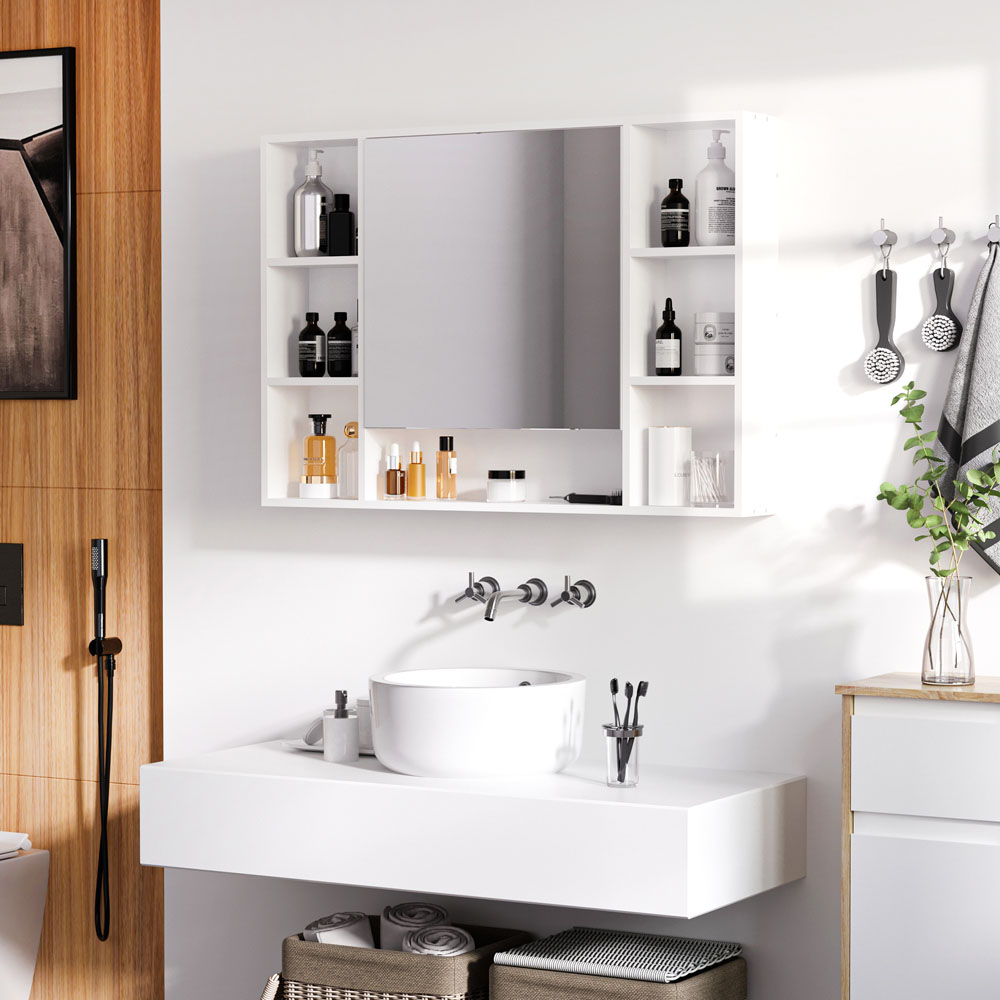 Kleankin 7 Shelf White Wall Mounted Bathroom Cabinet Image 3