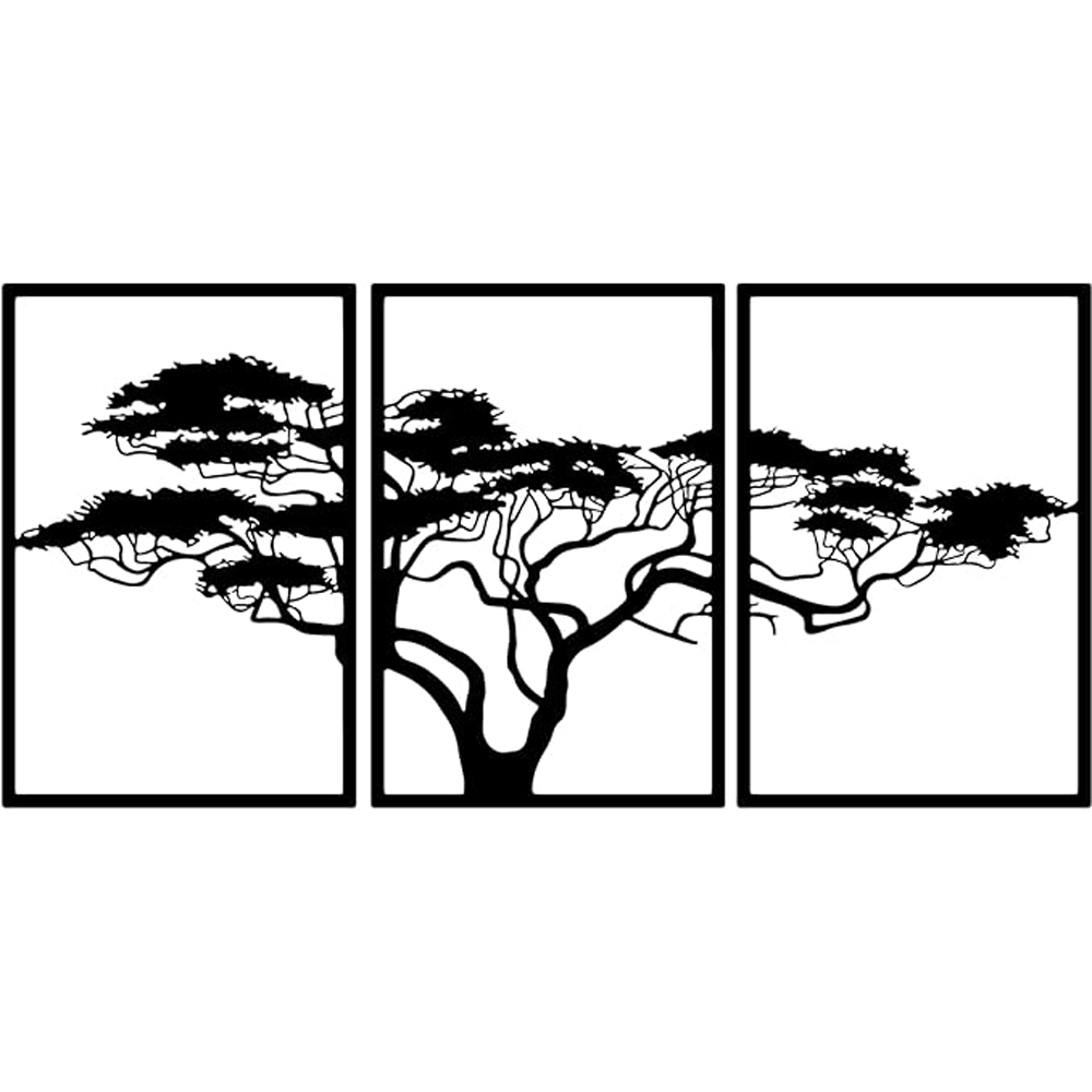 Decortie 3 Piece Africa Tree Textured Black Metal Wall Art Set Image 1