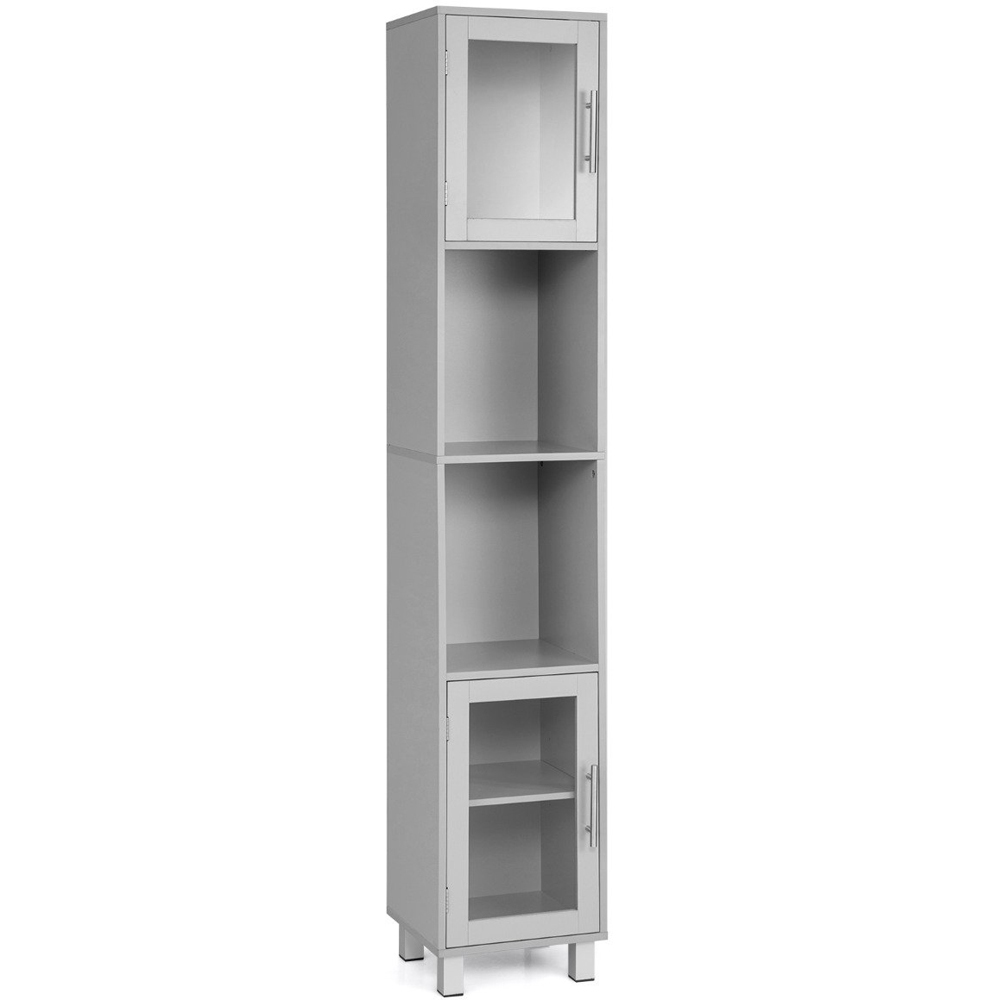 Costway 2 Door 4 Shelf Grey Freestanding Slim Wooden Bathroom Cabinet Image 2