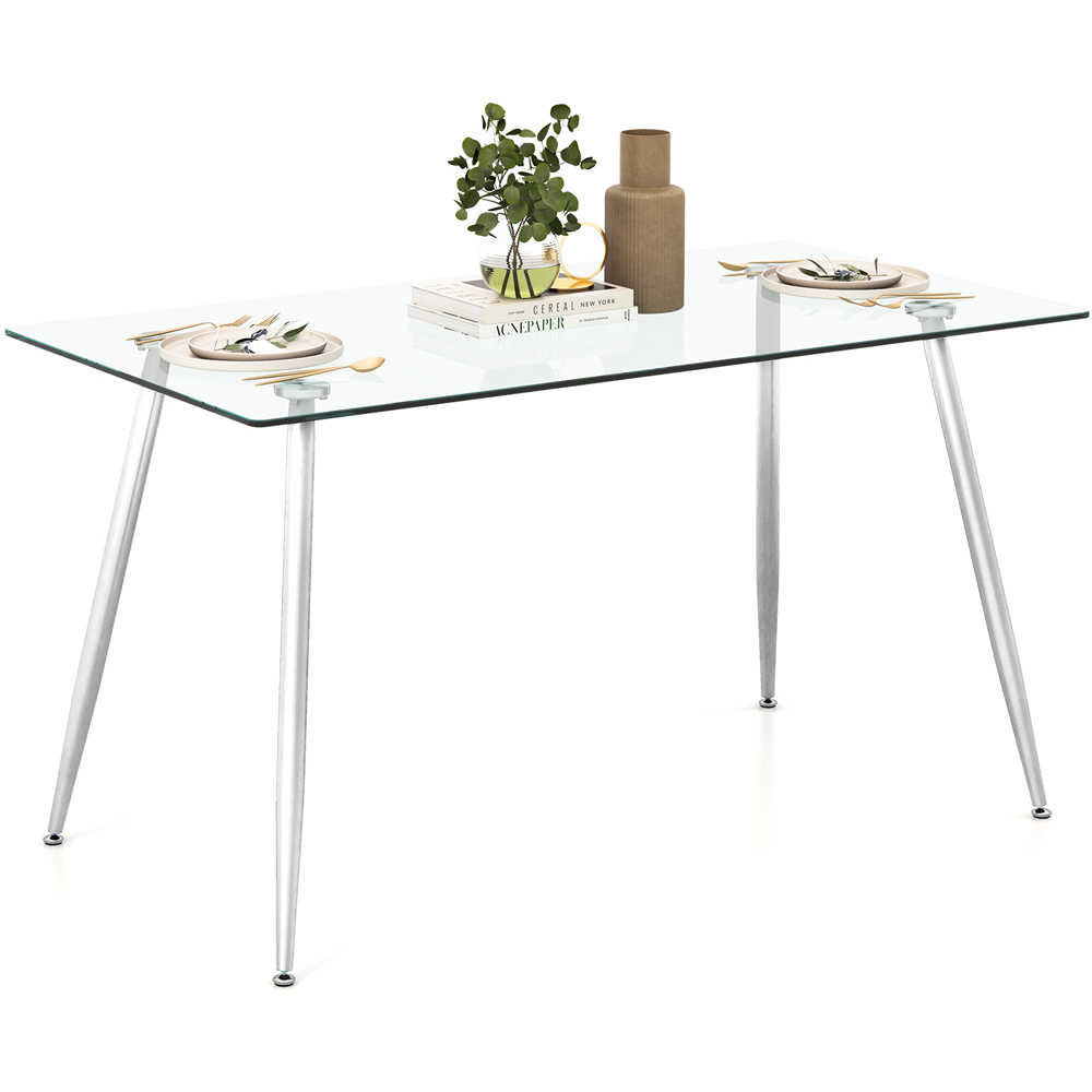 Costway 4 Seater Tempered Glass Top Dining Table Silver Image 3
