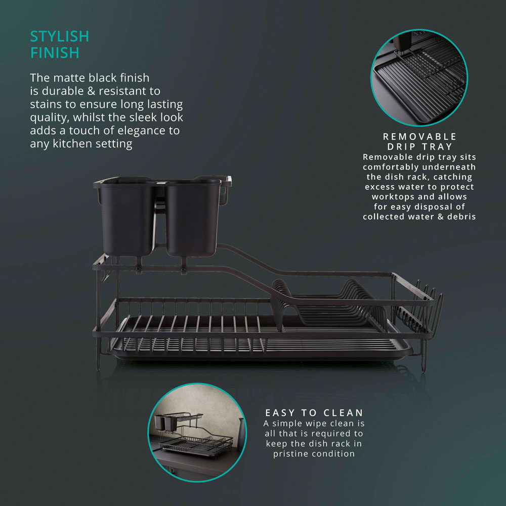 Swan Stealth 2-Tier Black 15 Plate Dish Rack Image 6