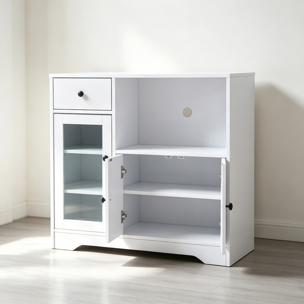 Living and Home 3 Door Single Drawer Single Shelf White Wooden Storage Cabinet Image 8