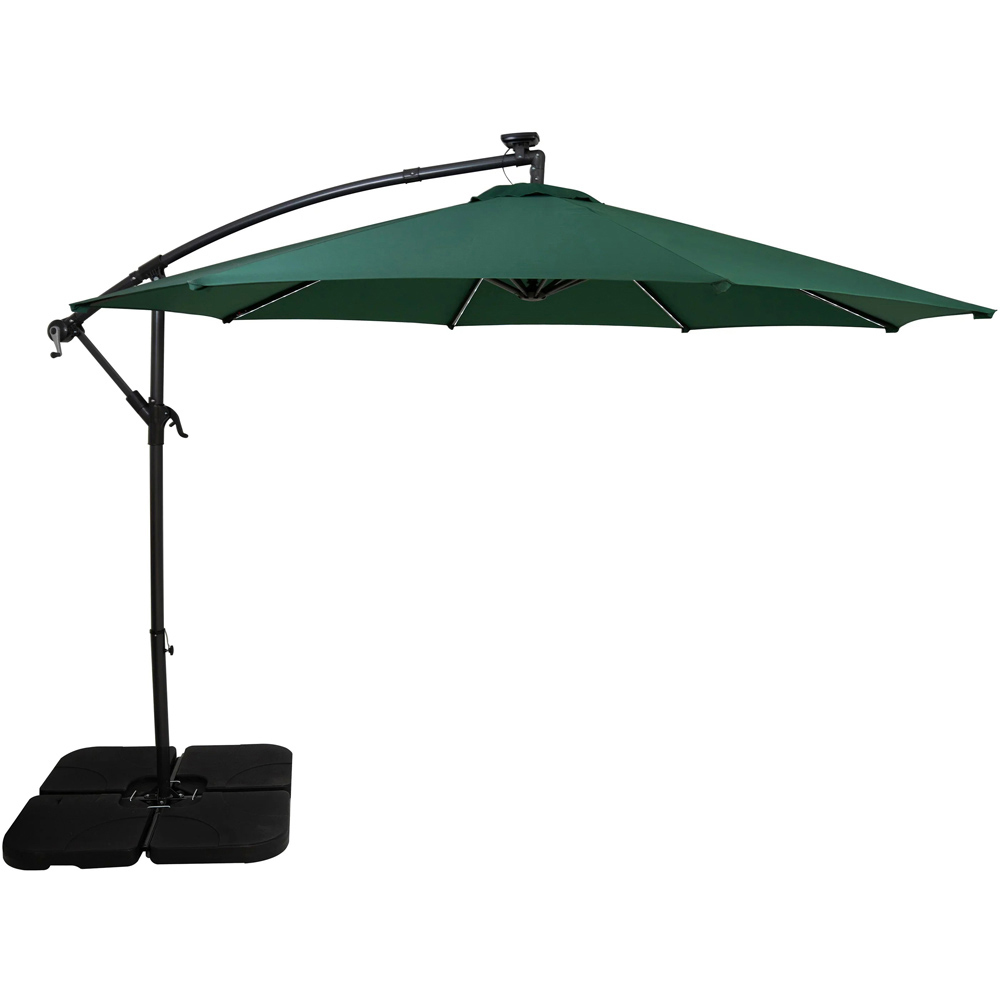 MonsterShop Green LED Cantilever Parasol with Square Base 3m Image 1