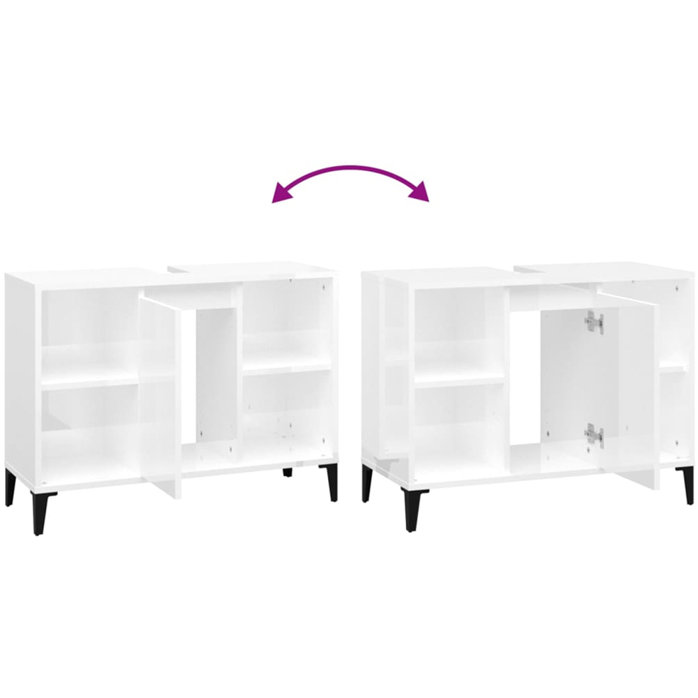 vidaXL Single Door 4 Shelf Gloss White Washbasin Cabinet Image 7