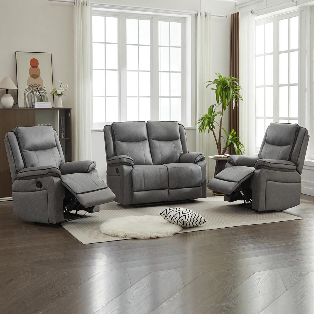 Furniture One 4 Seater Grey Manual Sectional Recliner Couches Sofa Set Image 1