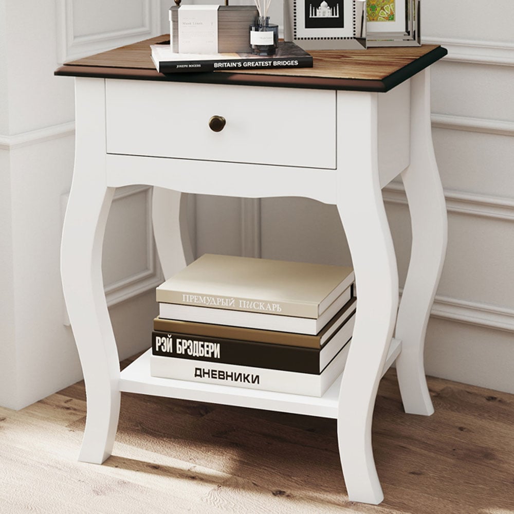 HOMCOM Single Drawer Single Shelf White Bedside Tables 2 Pack Image 1