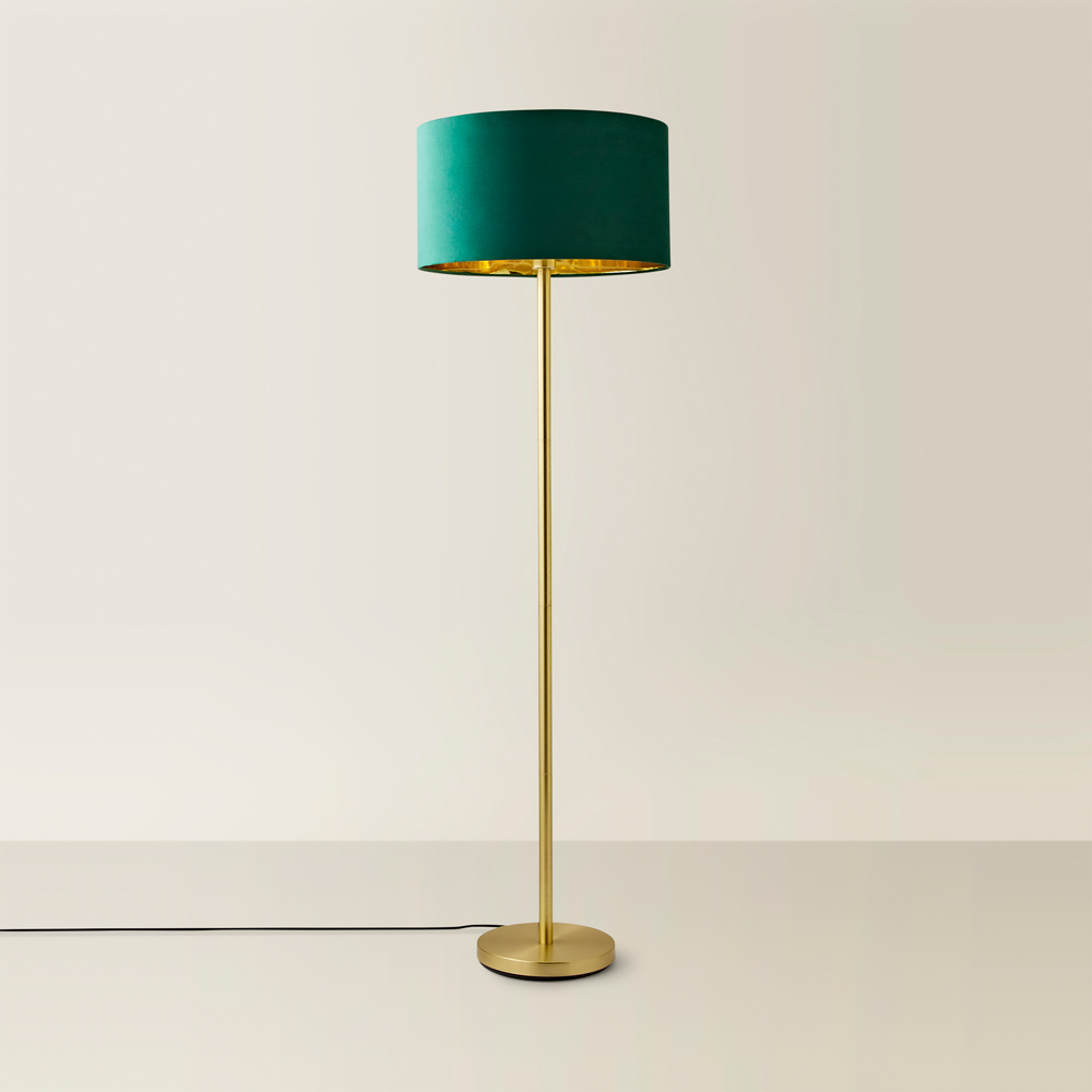 ValueLights Charlie Green Velvet and Metallic Shade Gold Floor Lamp and Bulb Image 5