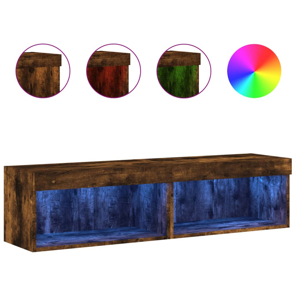 vidaXL Smoked Oak TV Cabinet with LED Light Set of 2 Image 1