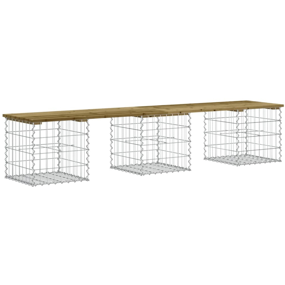 vidaXL Brown Solid Impregnated Pine Wood Gabion Design Garden Bench 203 x 44 x 42cm Image 4