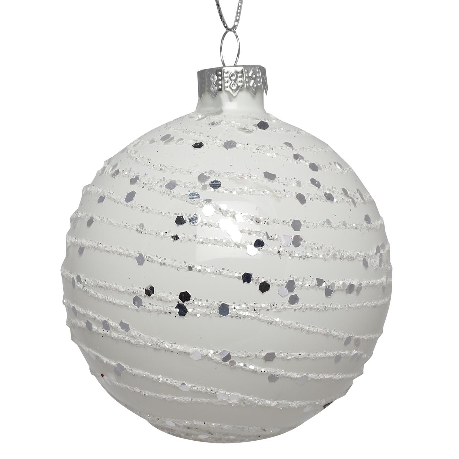 Midnight Fantasy Silver Sequin Bauble Single Ornament Image 1