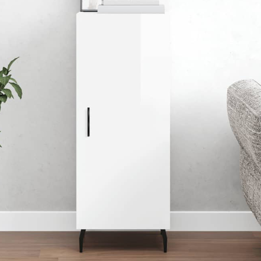 vidaXL Single Door High Gloss White Sideboard Image 1