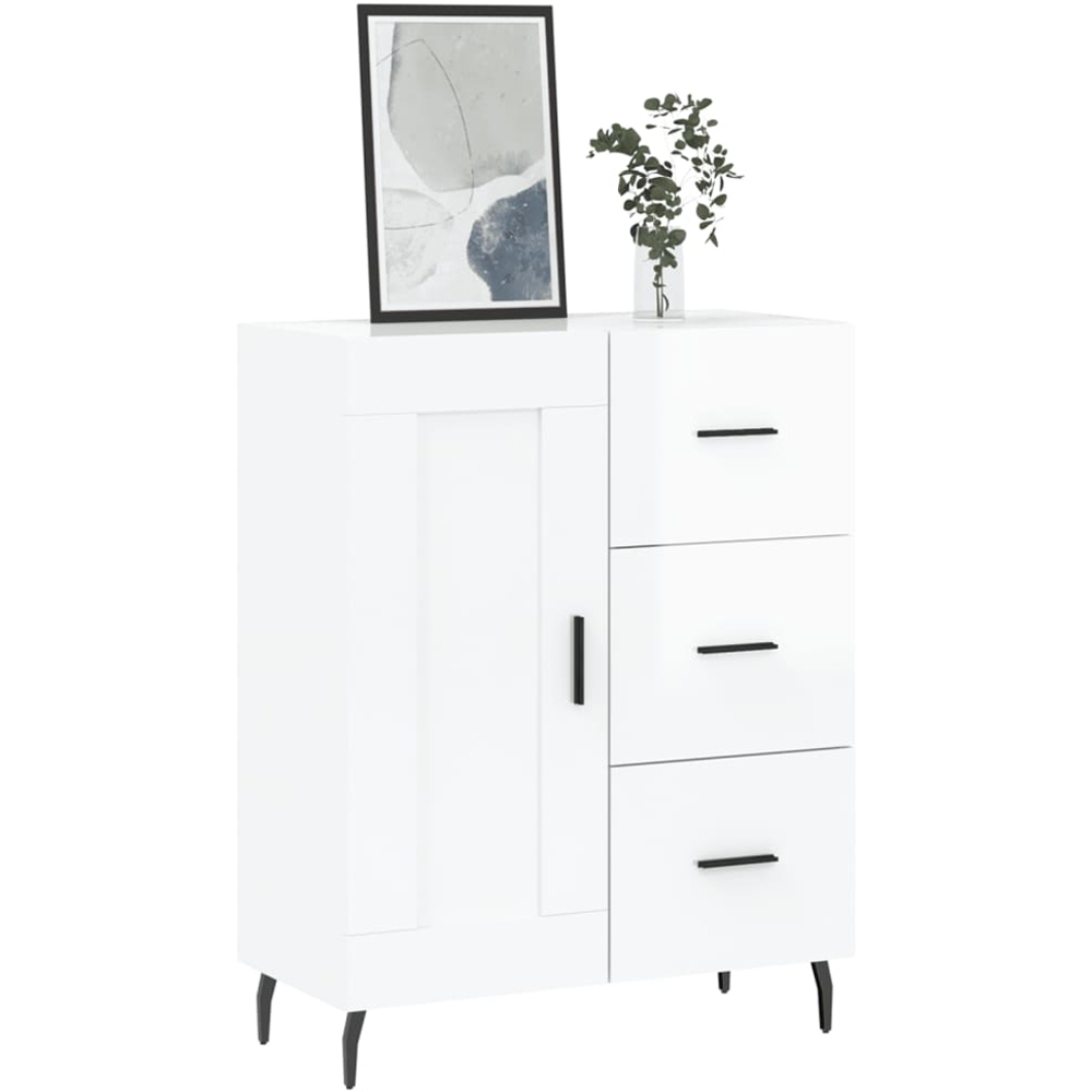 vidaXL Single Door 3 Drawer High Gloss White Sideboard Image 3