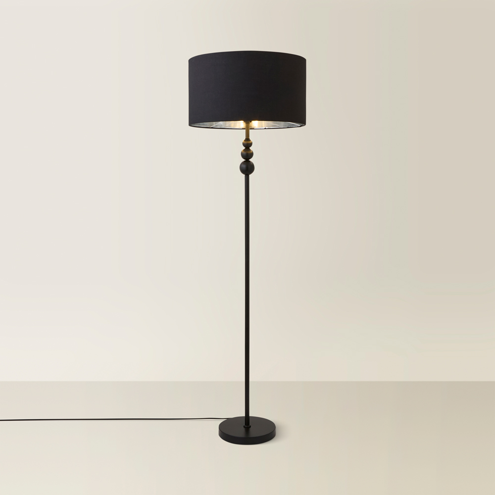 ValueLight Marissa Black Velvet Chrome Inner Shade Black Stacked Ball LED Floor Lamp Image 5