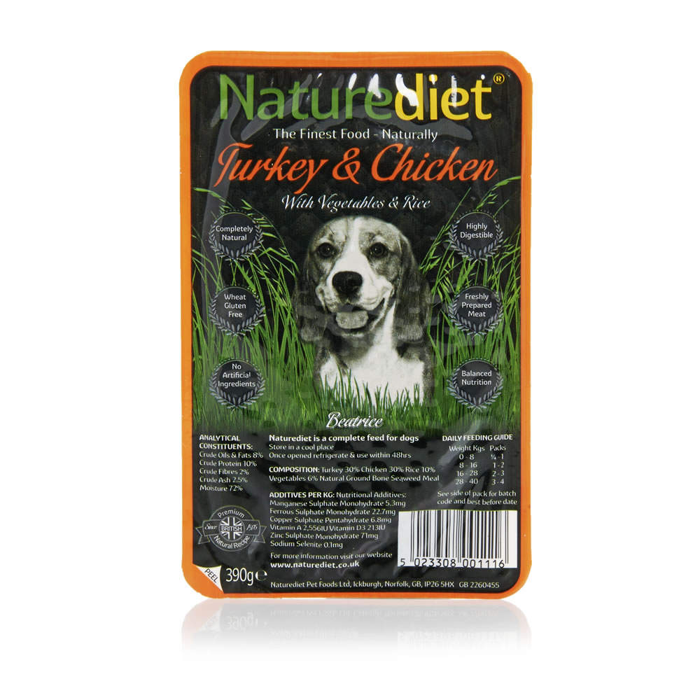 Naturediet Turkey and Chicken with Vegetables and Rice Dog Food Tray 390g Image