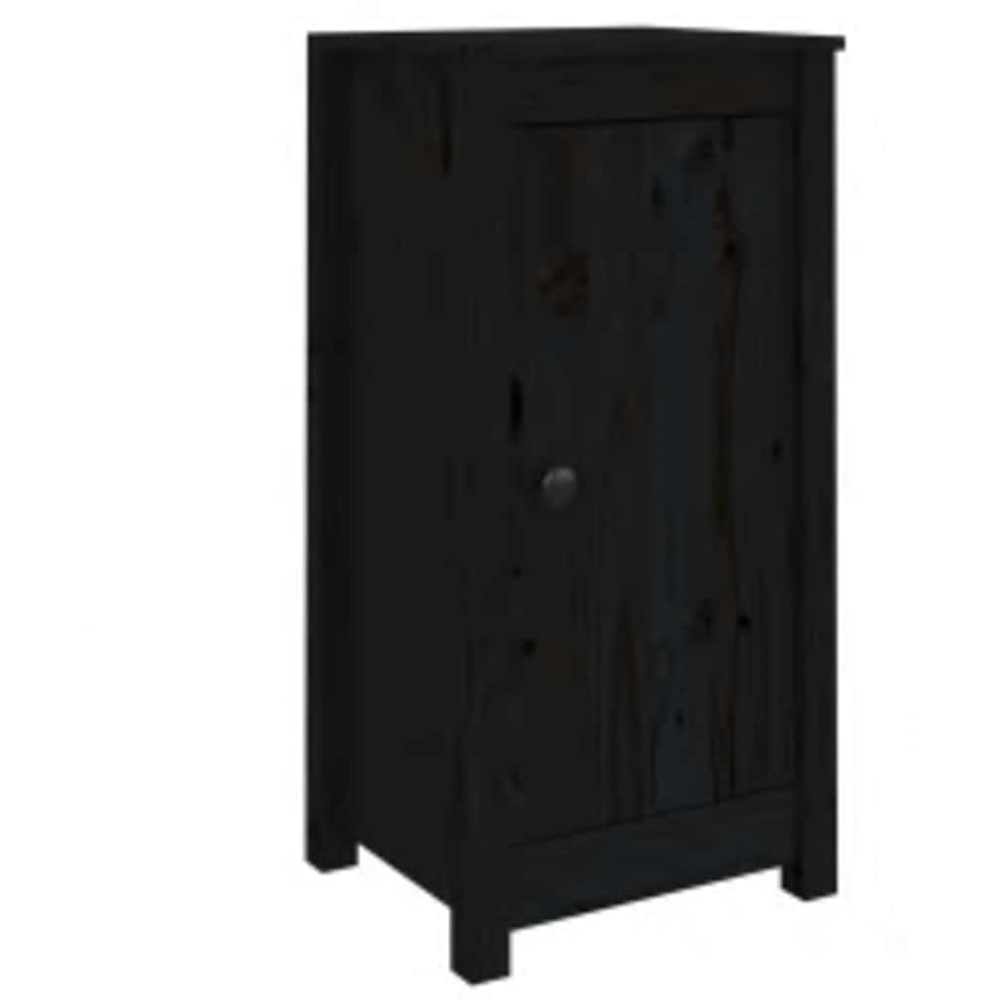 vidaXL Single Door Black Solid Pine Wood Sideboard Set of 2 Image 2